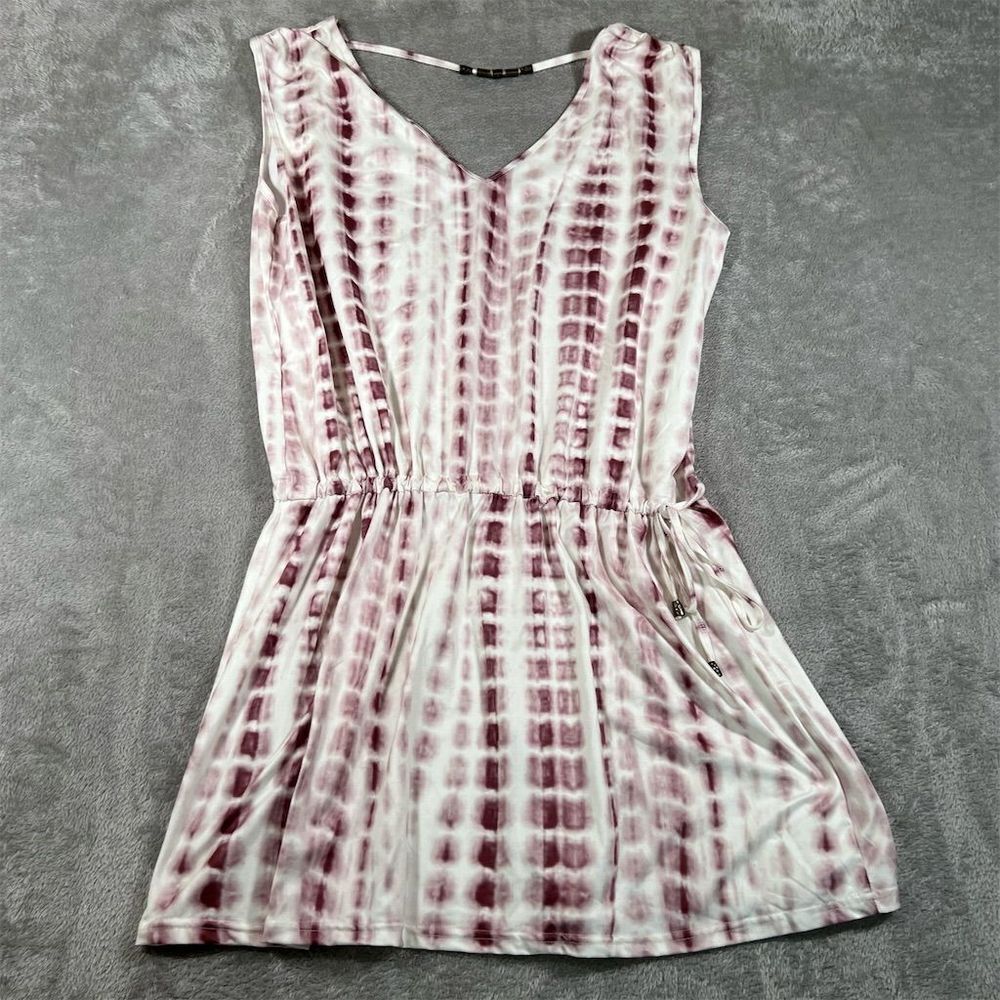 Hount Women's 2XL Sleeveless Tie-Dye V-Neck‎ Tunic Brown and White